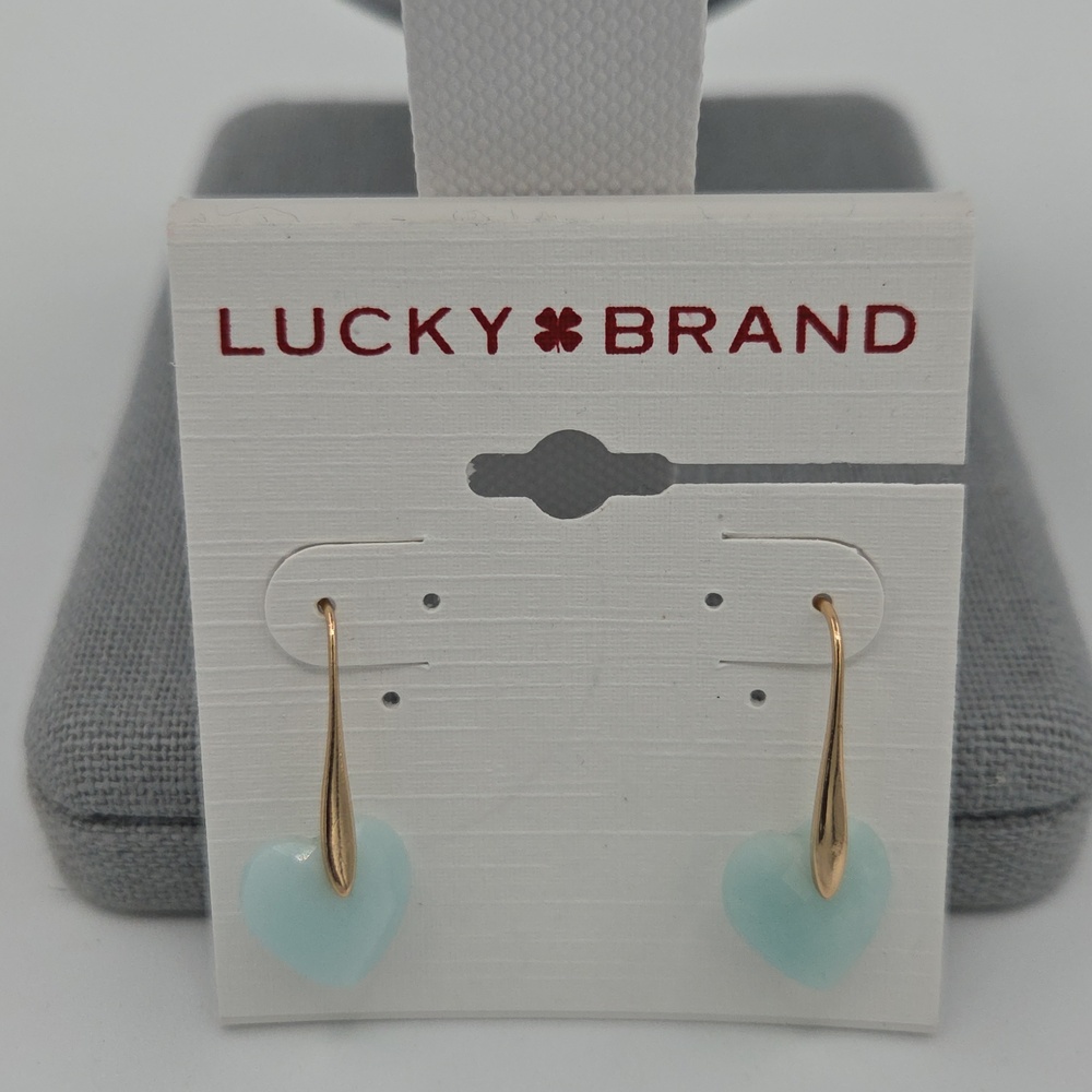 5 for $25! Lucky Brand Gold Tone Earrings with Pale Aqua Heart Drops